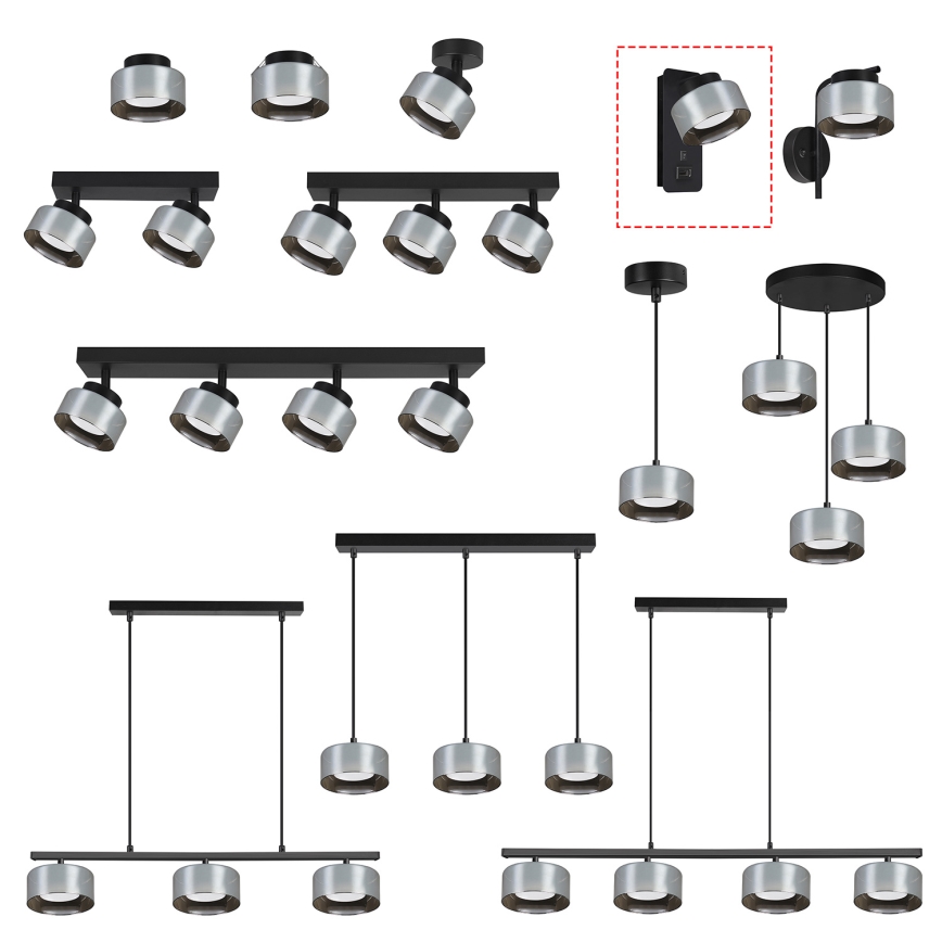 Brilagi - Lampă de perete LED RGB+CCT reglabilă cu port USB AURA LUX 1xGX53/14W/230V 2700-6500K Wi-Fi Tuya negru/fumuriu