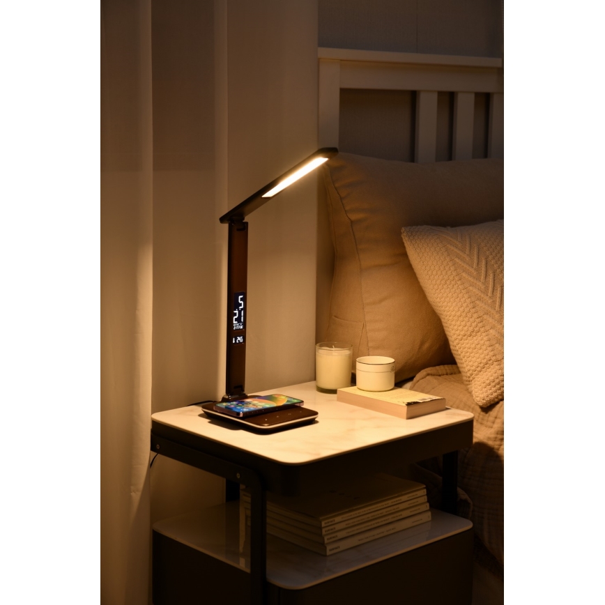 Brilagi - Lampă de birou LED dimmabilă cu încărcare wireless QI și USB REGINA LED/8,5W/230V maro
