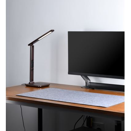 Brilagi - Lampă de birou LED dimmabilă cu încărcare wireless QI și USB REGINA LED/8,5W/230V maro