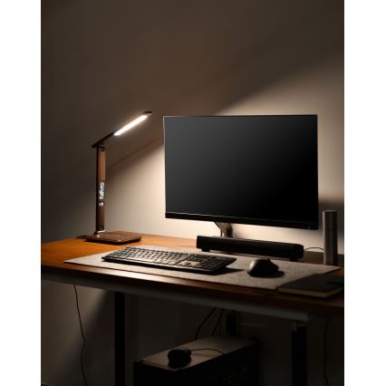 Brilagi - Lampă de birou LED dimmabilă cu încărcare wireless QI și USB REGINA LED/8,5W/230V maro
