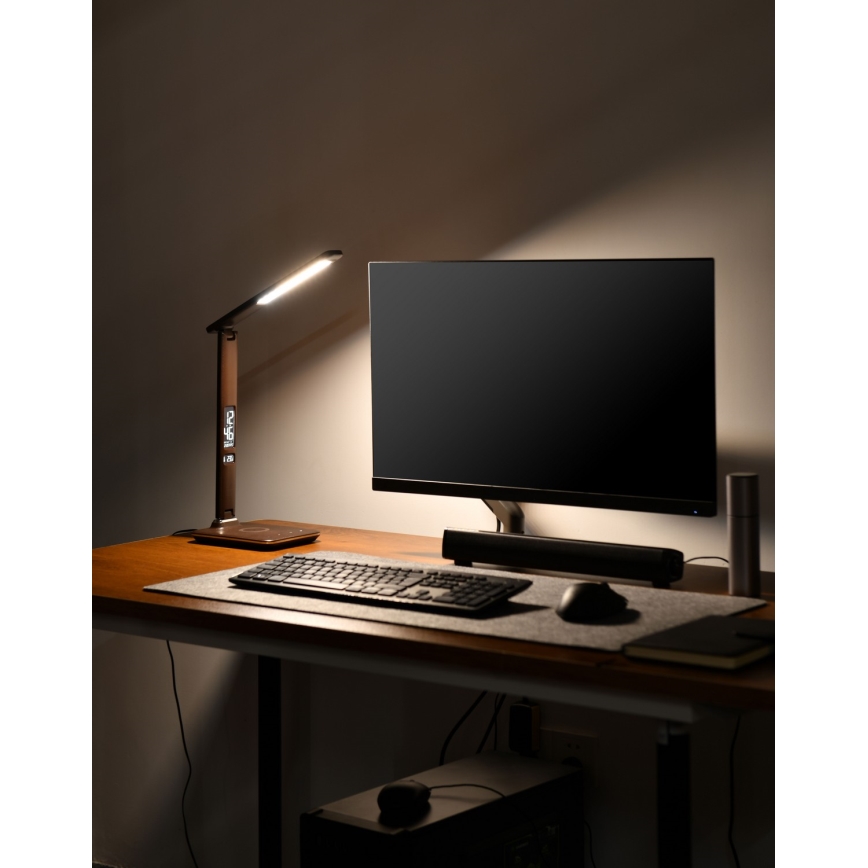 Brilagi - Lampă de birou LED dimmabilă cu încărcare wireless QI și USB REGINA LED/8,5W/230V maro