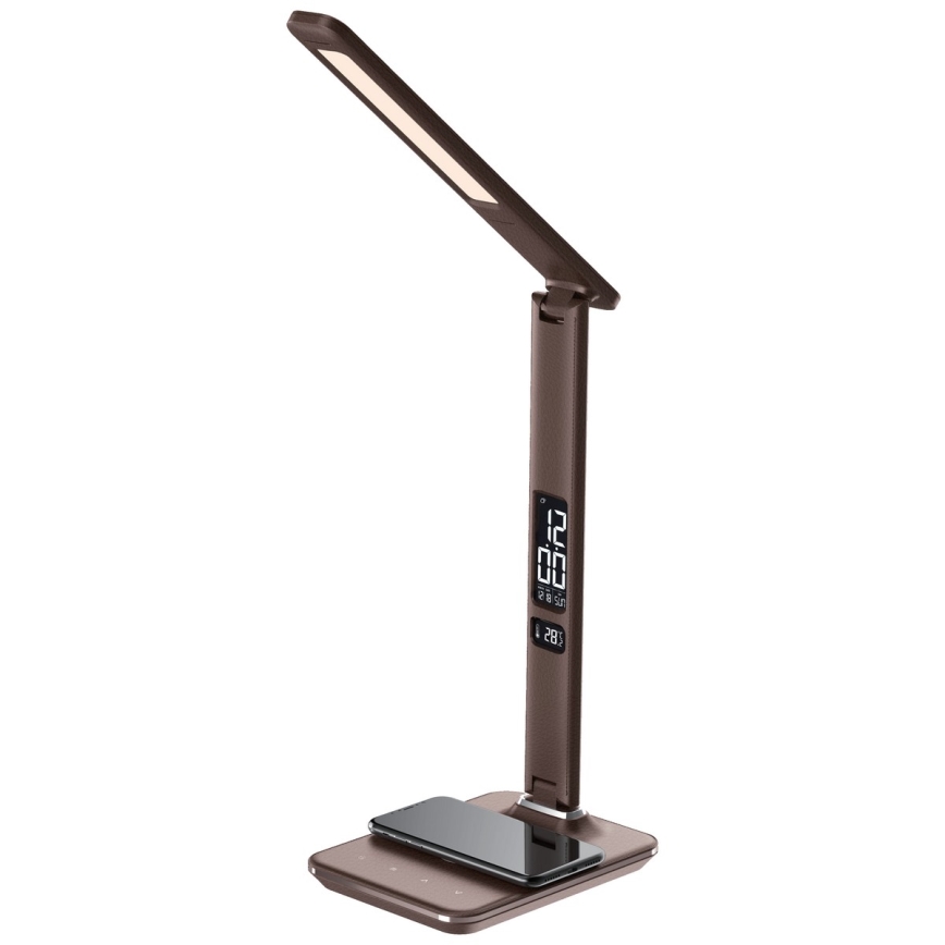Brilagi - Lampă de birou LED dimmabilă cu încărcare wireless QI și USB REGINA LED/8,5W/230V maro