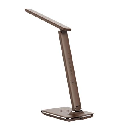 Brilagi - Lampă de birou LED dimmabilă cu încărcare wireless QI și USB REGINA LED/8,5W/230V maro