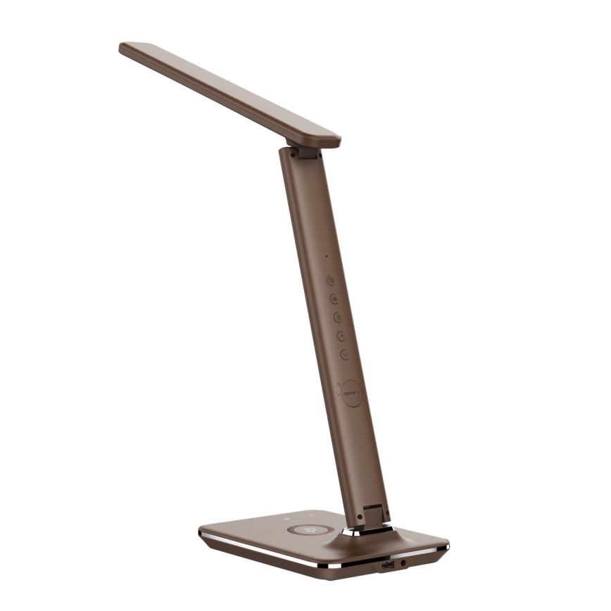 Brilagi - Lampă de birou LED dimmabilă cu încărcare wireless QI și USB REGINA LED/8,5W/230V maro