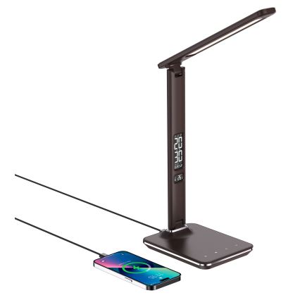 Brilagi - Lampă de birou LED dimmabilă cu încărcare wireless QI și USB REGINA LED/8,5W/230V maro