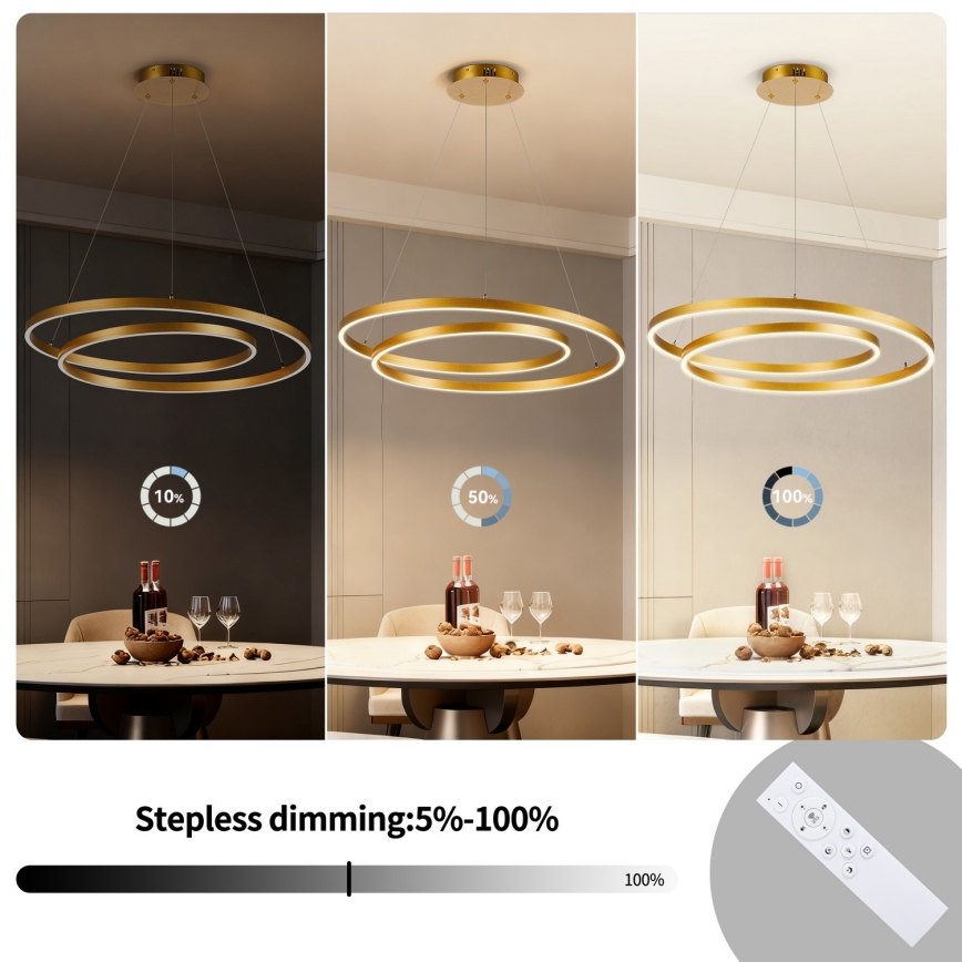 BRILAGI - Lustra LED reglabilă pe cablu TWISTER LED/75W/230V 3000-6000K Ø 70 cm aurie + telecomandă