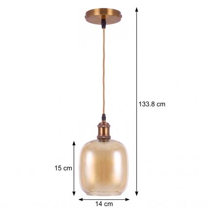 BRILAGI - Lustră LED pe cablu RETRO GLASS 1xE27/60W/230V Ø 14 cm auriu/maro fumuriu