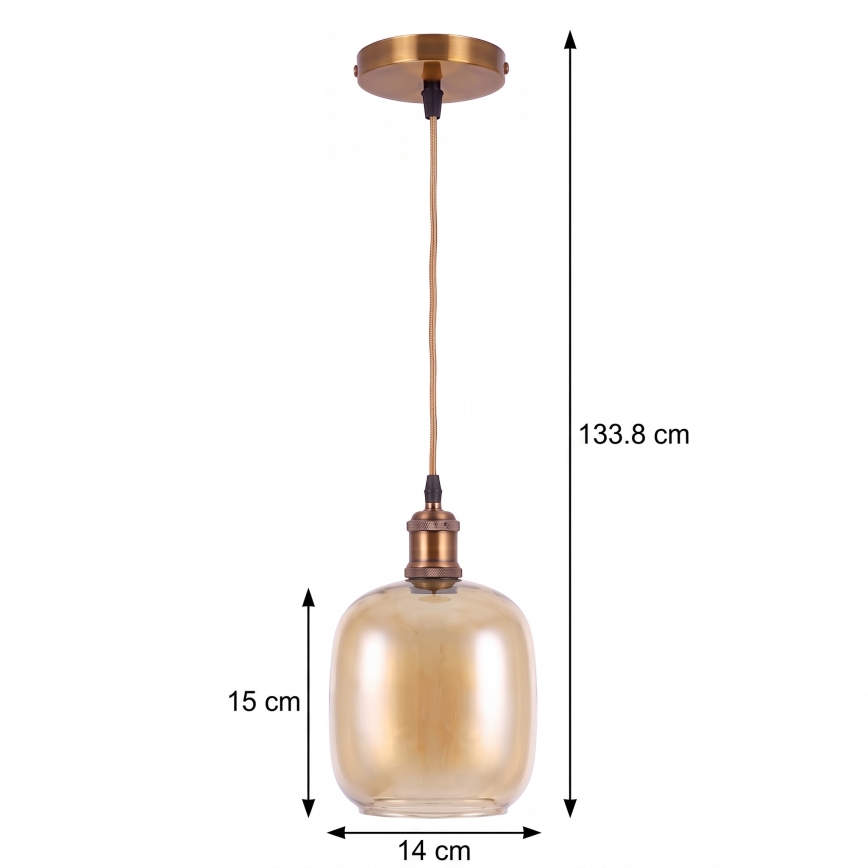 BRILAGI - Lustră LED pe cablu RETRO GLASS 1xE27/60W/230V Ø 14 cm auriu/maro fumuriu