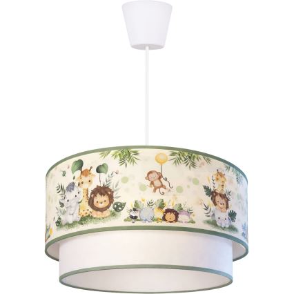Brilagi BOBO - Lampă suspendată LED pentru copii, 1xE27/10W/230V, Ø40 cm, crem/verde/junglă
