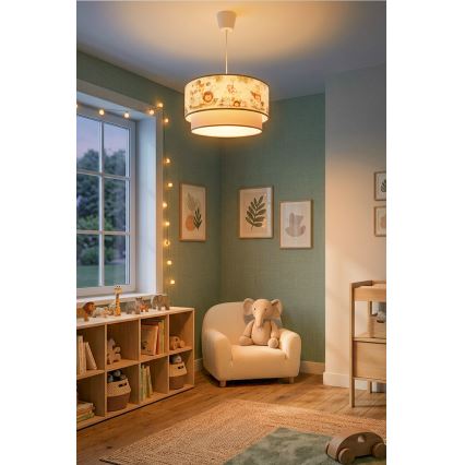 Brilagi BOBO - Lampă suspendată LED pentru copii, 1xE27/10W/230V, Ø40 cm, crem/verde/junglă