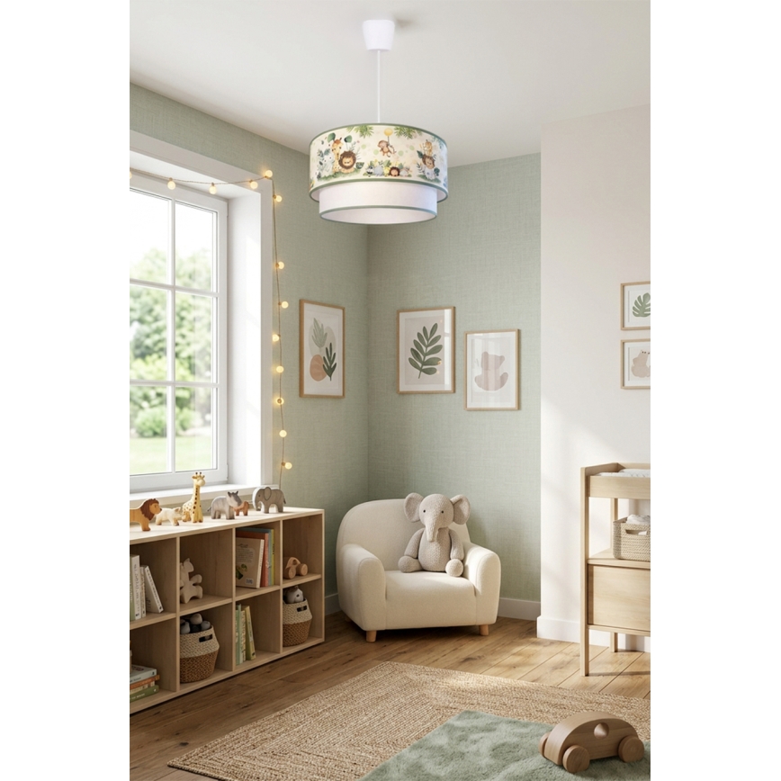 Brilagi BOBO - Lampă suspendată LED pentru copii, 1xE27/10W/230V, Ø40 cm, crem/verde/junglă