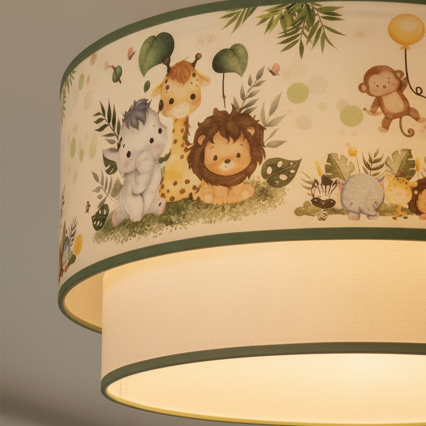 Brilagi BOBO - Lampă suspendată LED pentru copii, 1xE27/10W/230V, Ø40 cm, crem/verde/junglă