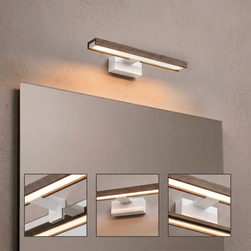 Brilagi - Iluminare LED 3-în-1 pentru oglindă de baie WOODY MIRROR, LED/8W/230V, 40 cm, IP44, alb/stejar