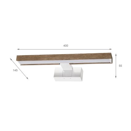 Brilagi - Iluminare LED 3-în-1 pentru oglindă de baie WOODY MIRROR, LED/8W/230V, 40 cm, IP44, alb/stejar