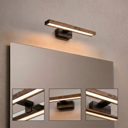Brilagi - Iluminare LED pentru oglindă de baie 3-în-1 WOODY MIRROR LED/8W/230V 40 cm IP44 negru/stejar