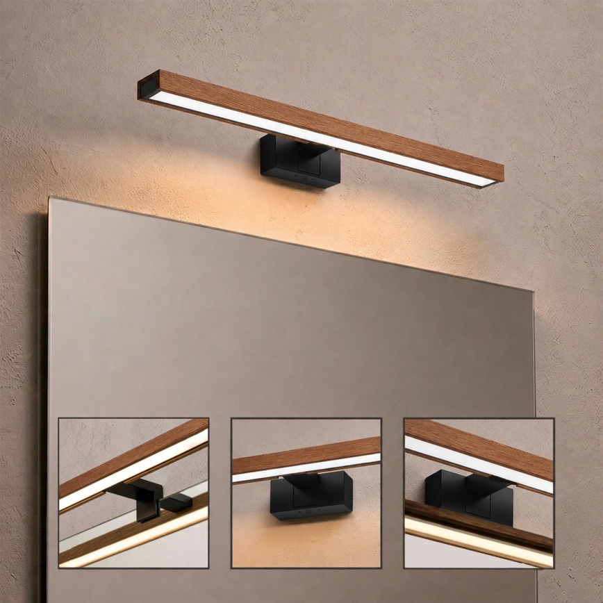 Brilagi - Iluminare LED pentru oglindă de baie WOODY MIRROR 3în1 LED/12W/230V 60 cm IP44 negru/stejar cireș