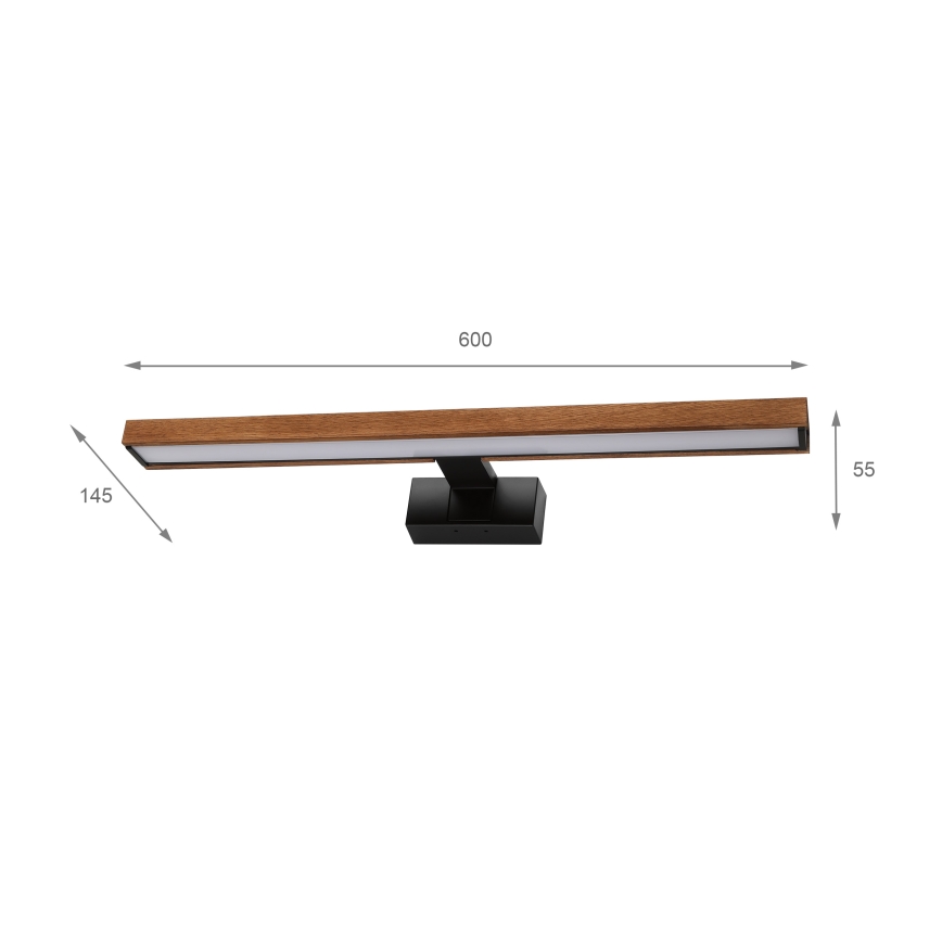 Brilagi - Iluminare LED pentru oglindă de baie WOODY MIRROR 3în1 LED/12W/230V 60 cm IP44 negru/stejar cireș