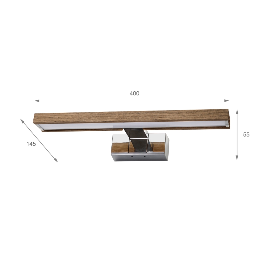 Brilagi - Iluminare LED pentru oglindă de baie WOODY MIRROR 3v1 LED/8W/230V 40 cm IP44 crom lucios/stejar nuc