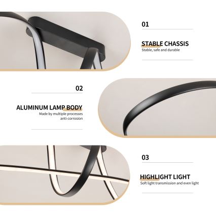 Brilagi - Plafonieră LED dimabilă aplicată TWISTER LED/60W/230V 3000-6000K neagră + telecomandă