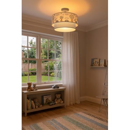Brilagi - Lustră LED aplicată pentru copii BOBO, 1xE27/60W/230V, Ø 40 cm, crem/albastru cu ursuleți
