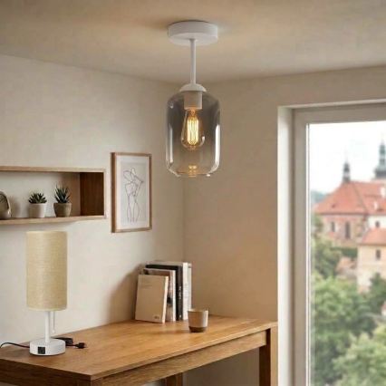 BRILAGI - LED lustru aplicat RETRO GLASS 1xE27/60W/230V Ø 14 cm alb/gri fumuriu
