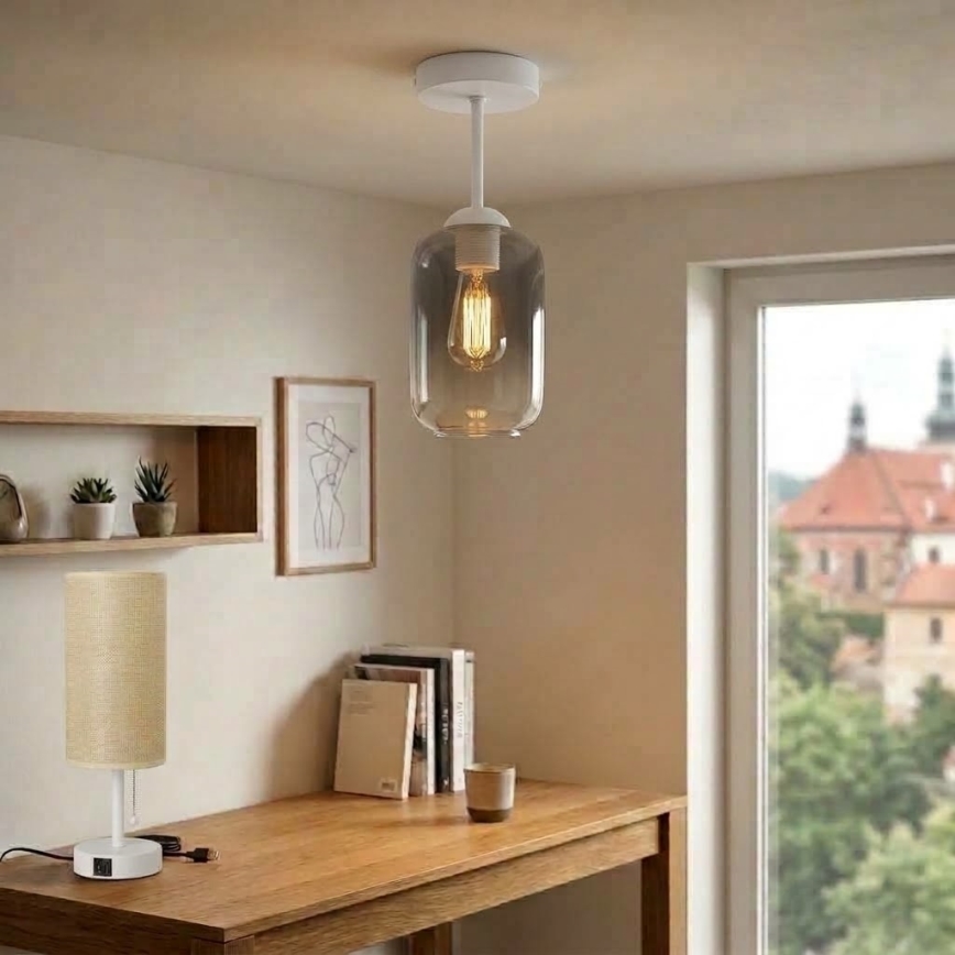 BRILAGI - LED lustru aplicat RETRO GLASS 1xE27/60W/230V Ø 14 cm alb/gri fumuriu