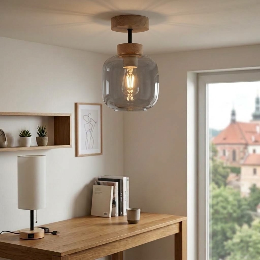 BRILAGI - Lustră aplicată cu LED RETRO GLASS 1xE27/60W/230V Ø 14 cm stejar/gri fumuriu