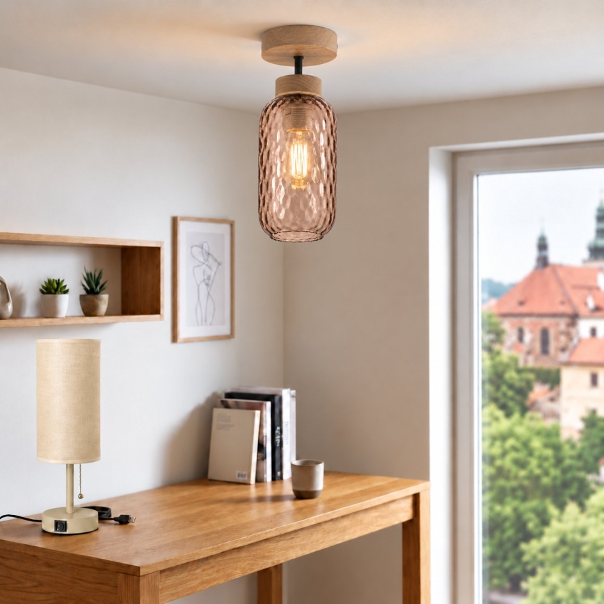 BRILAGI - LED lustra aplicată RETRO GLASS 1xE27/60W/230V Ø 14 cm stejar/maro fumuriu