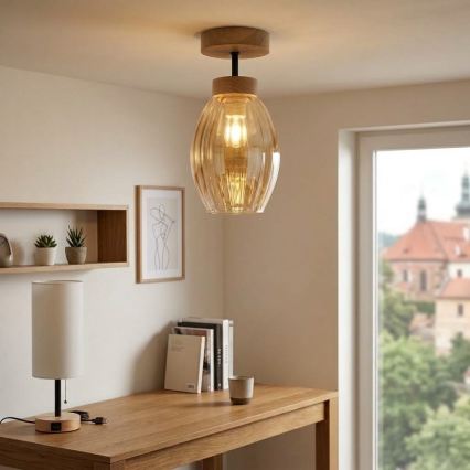 BRILAGI - Lustra LED aplicată RETRO GLASS 1xE27/60W/230V Ø 17 cm stejar/bej fumuriu