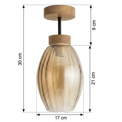 BRILAGI - Lustra LED aplicată RETRO GLASS 1xE27/60W/230V Ø 17 cm stejar/bej fumuriu