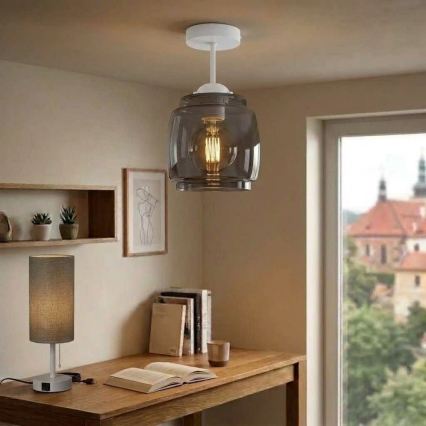 BRILAGI - LED Lustra aplicată RETRO GLASS 1xE27/60W/230V Ø 26 cm alb/gri fumuriu