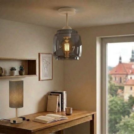 BRILAGI - Plafonieră LED aplicată RETRO GLASS 1xE27/60W/230V pr. 26 cm bej/gri fumuriu