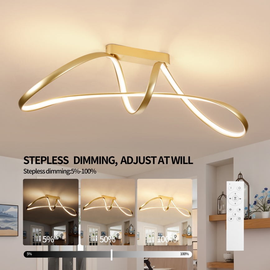 Brilagi - Lustră LED aplicată reglabilă TWISTER, 60W/230V, 3000-6000K, auriu + telecomandă
