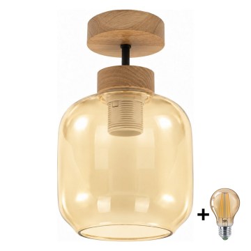 BRILAGI - LED Lustră aplicată RETRO GLASS 1xE27/60W/230V Ø 14 cm stejar/bej fumuriu