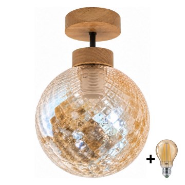 BRILAGI - LED lustră aplicată RETRO GLASS 1xE27/60W/230V Ø 17 cm stejar/bej fumuriu