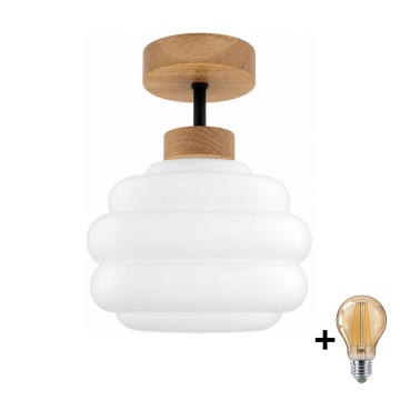 BRILAGI - LED lustra de tavan aplicată RETRO GLASS 1xE27/60W/230V Ø 20 cm stejar/alb