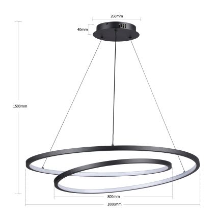 Brilagi - Lustra LED TWISTER dimabilă, suspendată pe cablu, 105W/230V, 3000-6000K, diam. 100 cm, negru + telecomandă