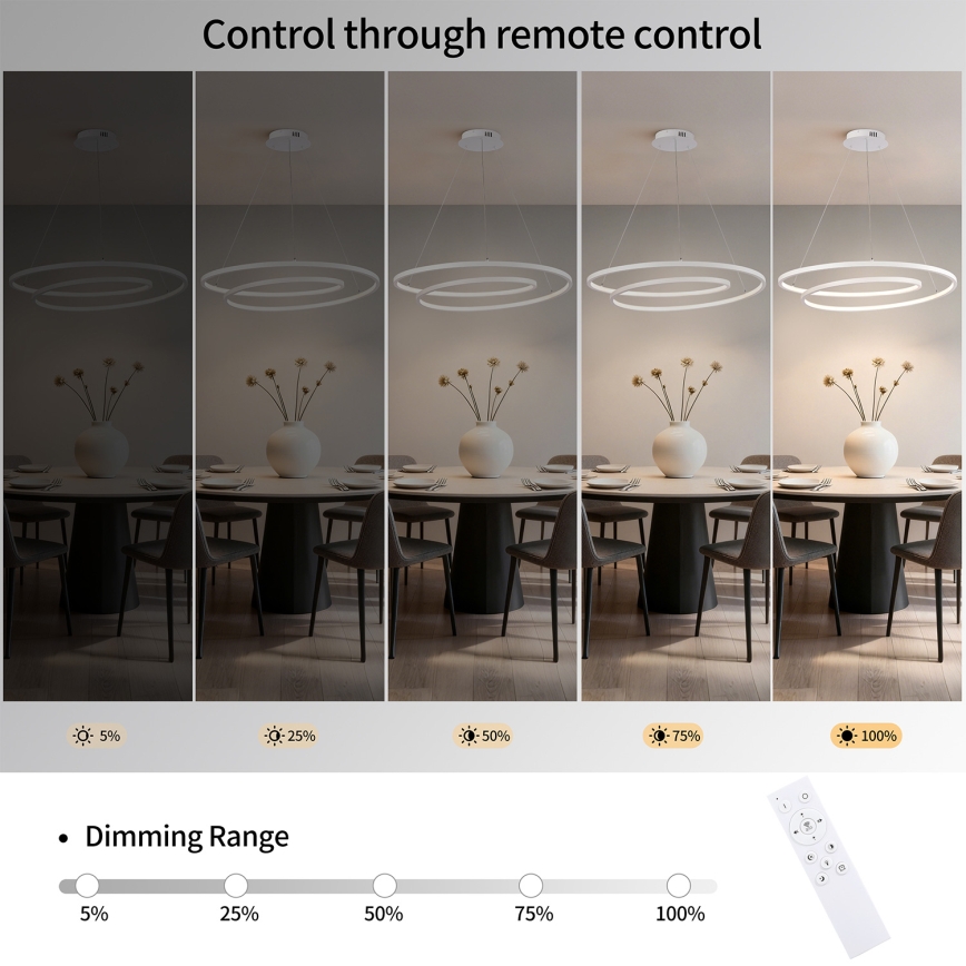 Brilagi - Lustră LED dimerizabilă pe cablu TWISTER LED/105W/230V 3000-6000K diametru 100 cm, albă + telecomandă