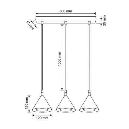 BRILAGI - LED Lustră pe cablu CONE TRIPLE 3xGX53/15W/230V albă