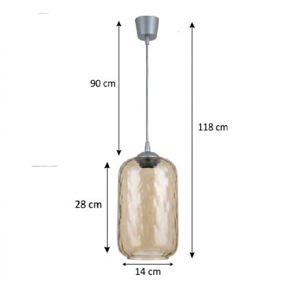 BRILAGI - Lustră LED suspendată pe cablu RETRO GLASS 1xE27/60W/230V Ø 14 cm, argintiu/maro fumuriu