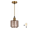 BRILAGI - LED Lustră pe cablu RETRO GLASS 1xE27/60W/230V diam. 15 cm auriu/bej fumuriu