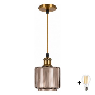 BRILAGI - LED Lustră pe cablu RETRO GLASS 1xE27/60W/230V diam. 15 cm auriu/bej fumuriu