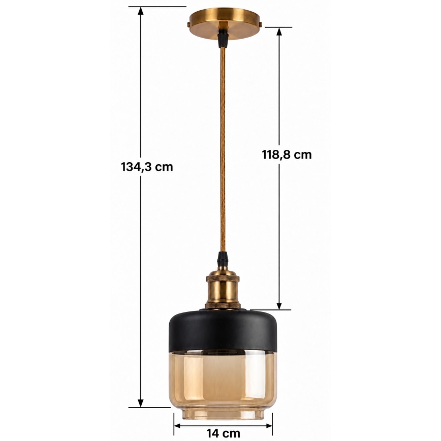 BRILAGI - Lustră LED pe cablu RETRO GLASS 1xE27/60W/230V Ø 14 cm auriu/bej fumuriu