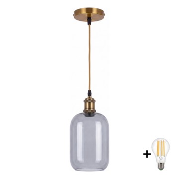 BRILAGI - LED lustră pe cablu RETRO GLASS 1xE27/60W/230V Ø 14 cm auriu/gri fumuriu