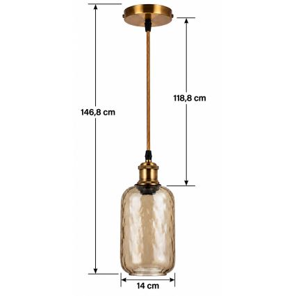 BRILAGI - Lustră LED suspendată pe cablu RETRO GLASS 1xE27/60W/230V Ø 14 cm auriu/maro fumuriu