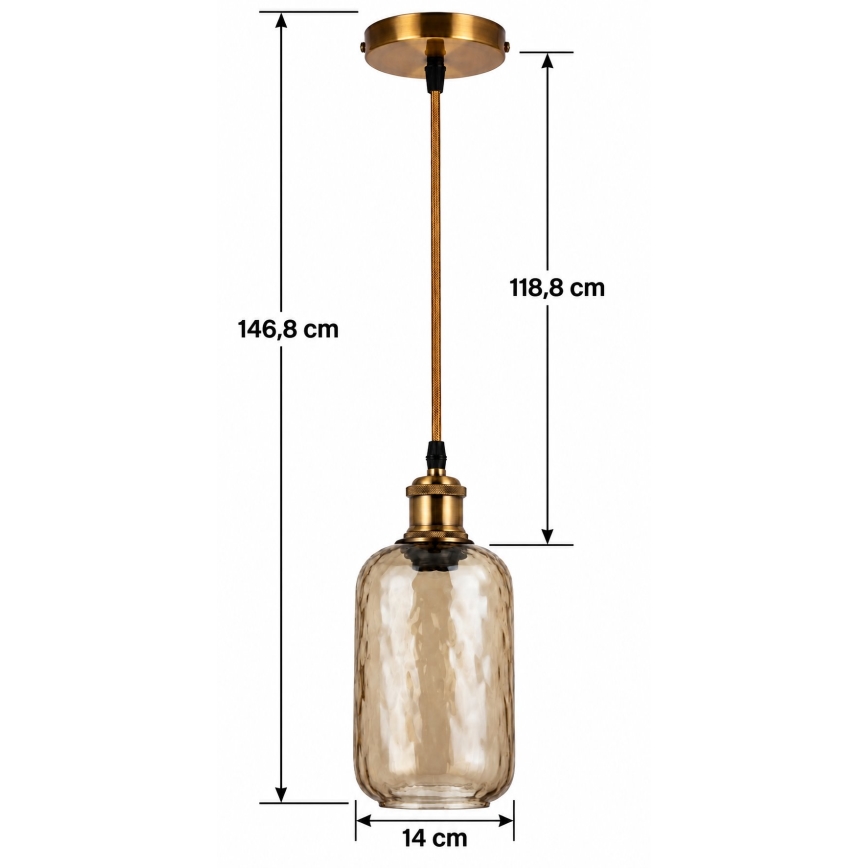 BRILAGI - Lustră LED suspendată pe cablu RETRO GLASS 1xE27/60W/230V Ø 14 cm auriu/maro fumuriu
