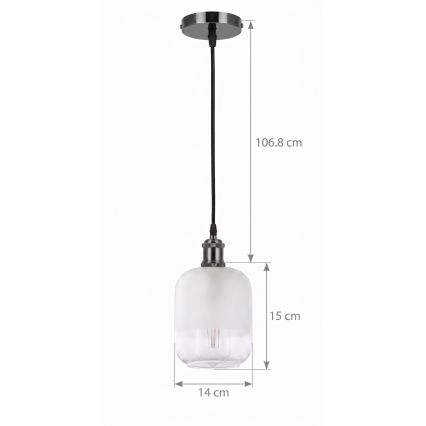 BRILAGI - LED Lustră pe cablu RETRO GLASS 1xE27/60W/230V Ø 14 cm negru/alb