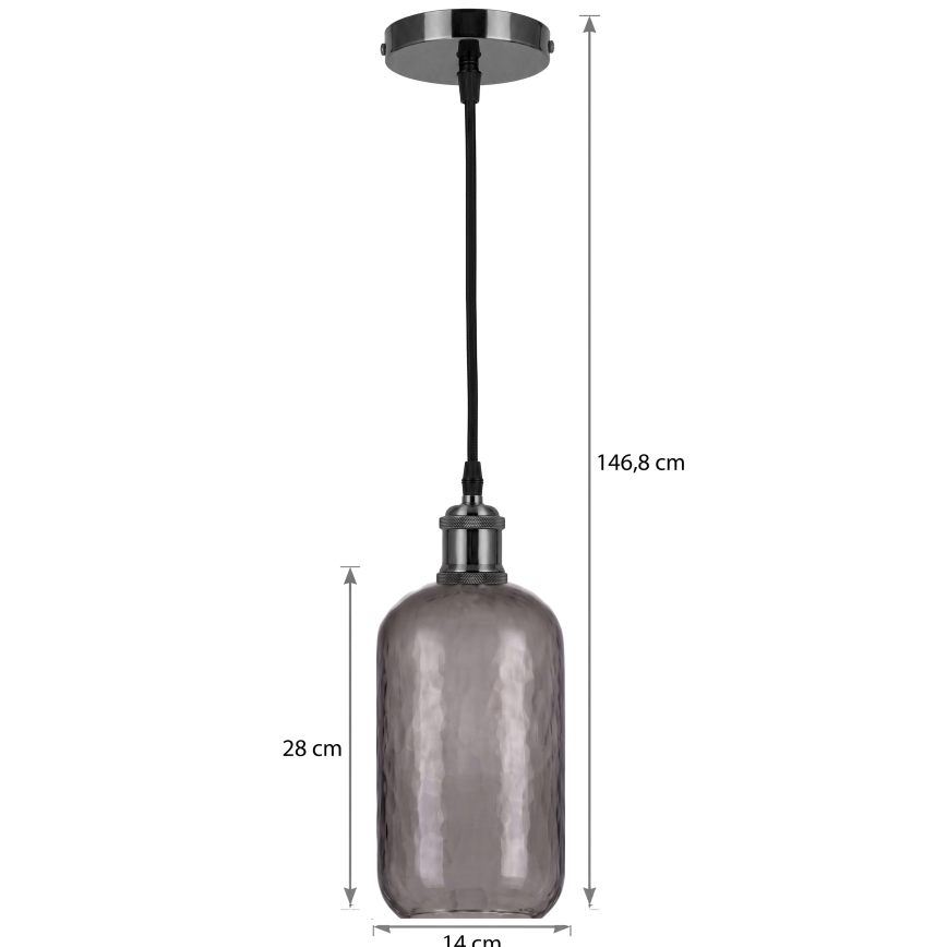 BRILAGI - Lustră LED pe cablu RETRO GLASS 1xE27/60W/230V Ø 14 cm negru/gri fumuriu
