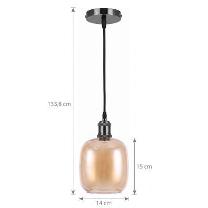 BRILAGI - Pendul LED cu cablu RETRO GLASS 1xE27/60W/230V Ø 14 cm negru/maro fumuriu