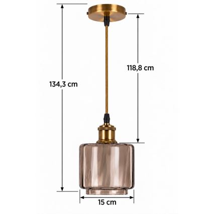 BRILAGI - LED Lustră pe cablu RETRO GLASS 1xE27/60W/230V diam. 15 cm auriu/bej fumuriu